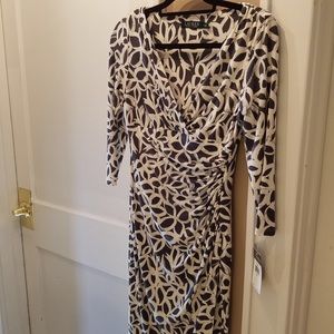 Lauren Ralph Lauren NWT gray/wt ruched wrap dress